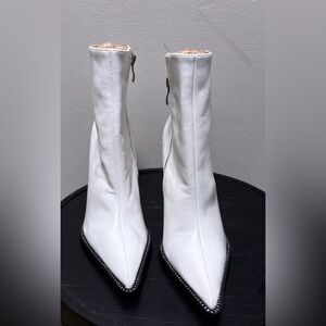 Fashion Nova White Heeled Boots with Studded Detail